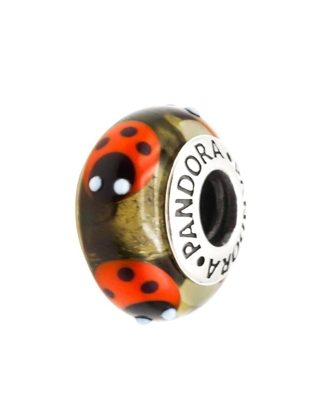 Pandora Rare Retired Red Ladybugs Murano Glass Sterling Silver Charm